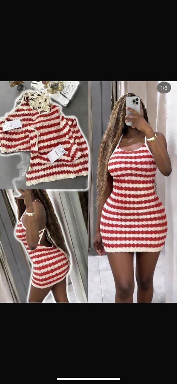 Robe courte en crochet rayée